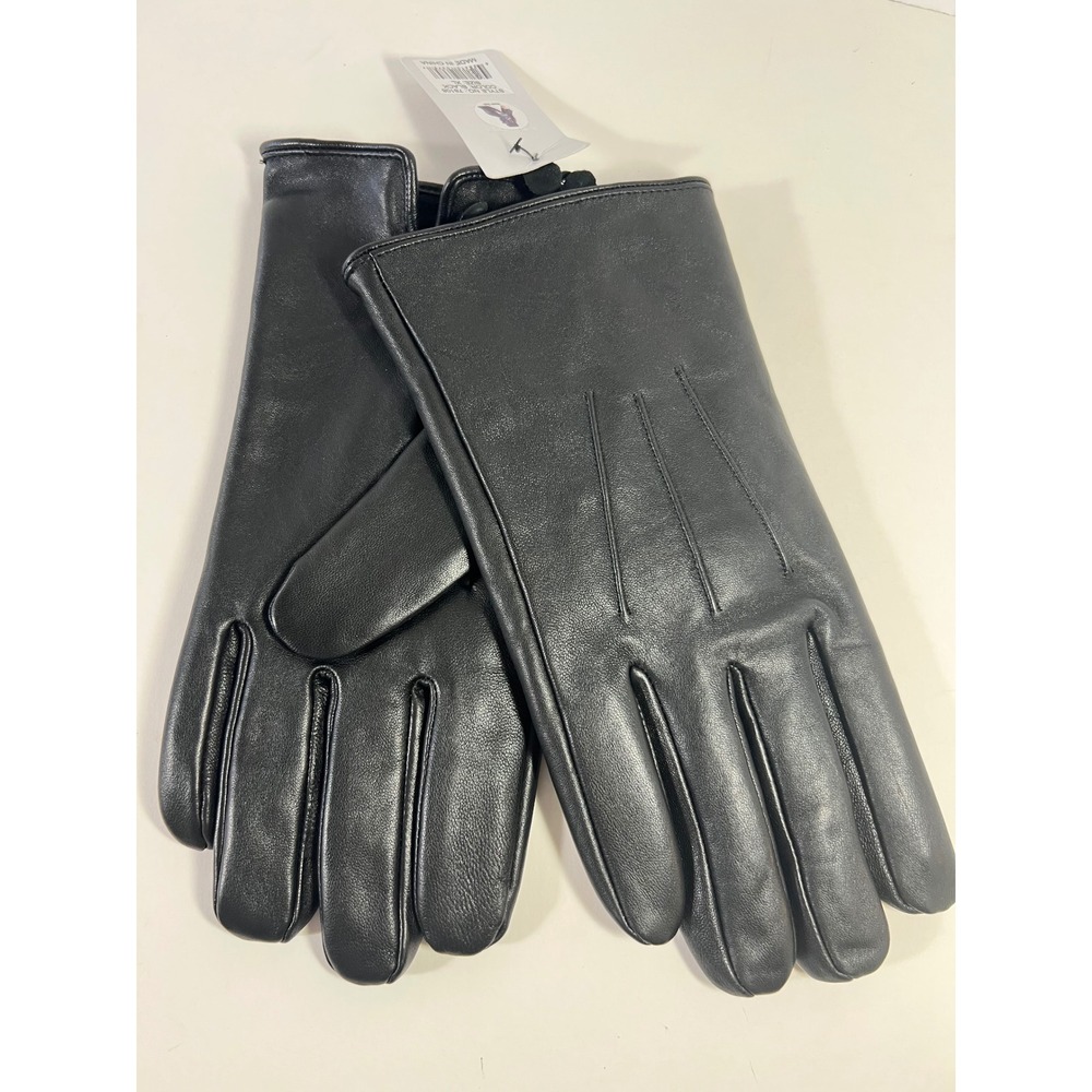 Karla Hanson Black Leather Gloves Touch Tech NWT XL Leather Polyester Lined